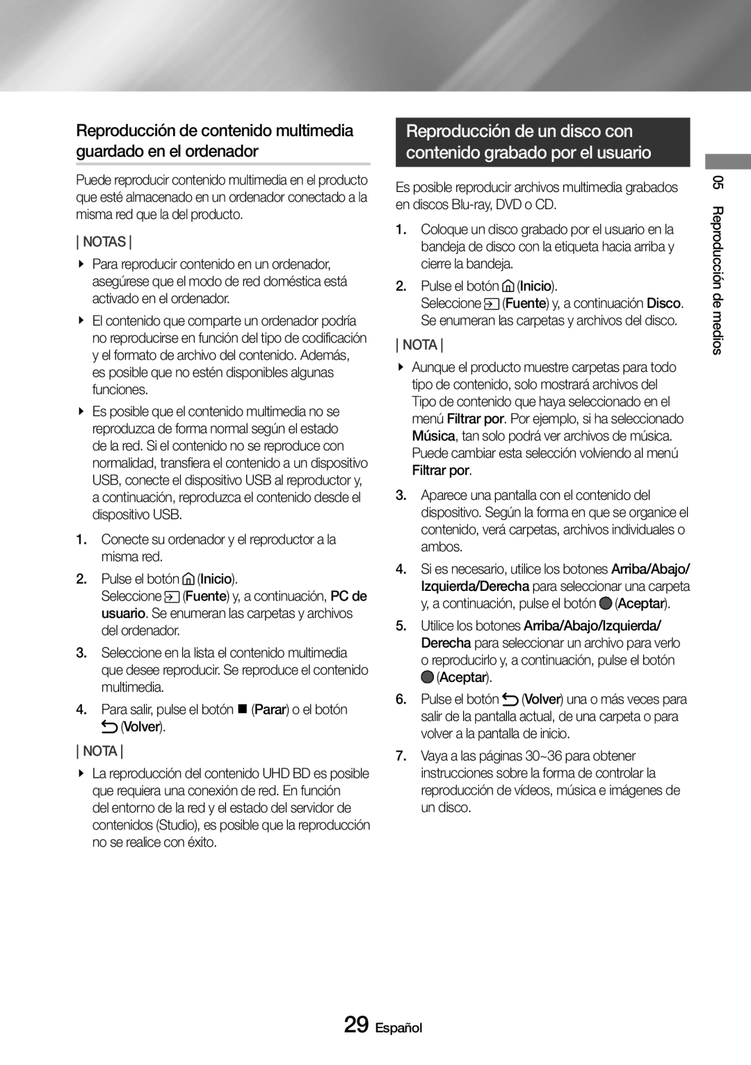 Samsung UBD-M8500/ZF manual Pulse el botón Inicio,  Aceptar 